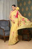 Yellow Hand Painted Cotton Saree