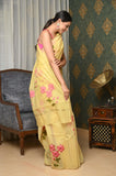 Yellow Hand Painted Cotton Saree