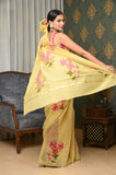 Yellow Hand Painted Cotton Saree