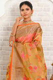 Yellow Multicolour Floral Cotton Banarasi Saree