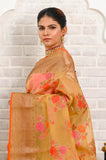 Yellow Multicolour Floral Cotton Banarasi Saree