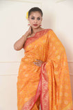 Yellow Pink Jamdani Work Soft Silk Banarasi Saree