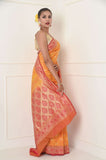 Yellow Pink Jamdani Work Soft Silk Banarasi Saree