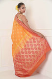 Yellow Pink Jamdani Work Soft Silk Banarasi Saree