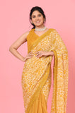 Yellow Printed Chinon Saree