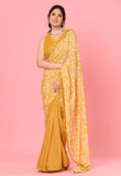 Yellow Printed Chinon Saree