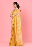 Yellow Printed Chinon Saree