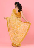 Yellow Printed Chinon Saree