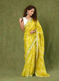 Yellow Pure Tussar Shiobori Mirror Work Saree