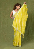 Yellow Pure Tussar Shiobori Mirror Work Saree