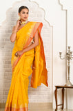 Yellow Round Booti Cotton Silk Banarasi Saree