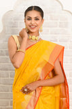 Yellow Round Booti Cotton Silk Banarasi Saree