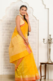 Yellow Round Booti Cotton Silk Banarasi Saree