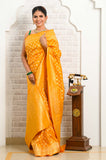 Yellow Soft Silk Banarasi Saree With Jaal border