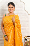 Yellow Soft Silk Banarasi Saree With Jaal border