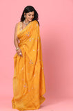 Yellow Zari Beads Russian Saree