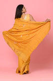 Yellow Zari Beads Russian Saree