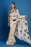 Beige Crepe Handwork Saree