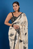 Beige Crepe Handwork Saree