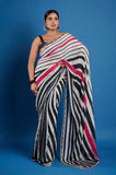 Black and Red Stripes Satin Handwork Designer Saree