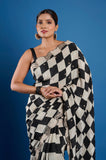 Black and White Crepe Peeta Work Designer Saree