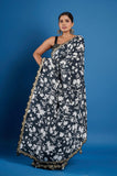 Black and White Crepe Saree
