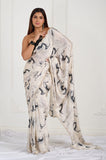 Black and White Crepe Satin Handwork Designer Saree
