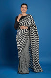 Black and White Handwork Crepe Designer Saree