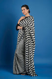 Black and White Handwork Crepe Designer Saree