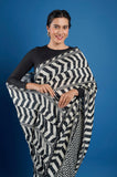 Black and White Handwork Crepe Designer Saree
