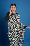 Black and White Handwork Crepe Designer Saree