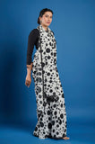 Black and White Polka Crepe Handwork Designer Saree