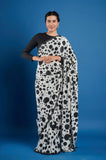Black and White Polka Crepe Handwork Designer Saree