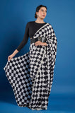 Black and White Square Crepe Handwork Designer Saree