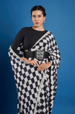 Black and White Square Crepe Handwork Designer Saree