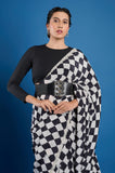 Black and White Square Crepe Handwork Designer Saree