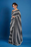 Black and White Star Crepe Handwork Designer Saree