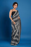 Black and White Star Crepe Handwork Designer Saree