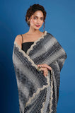 Black and White Star Crepe Handwork Designer Saree