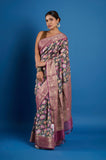 Black Floral Pure Chanderi Digital Print Saree