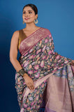 Black Floral Pure Chanderi Digital Print Saree