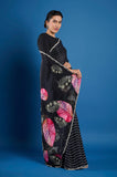 Black Printed Crepe Handwork Designer Saree