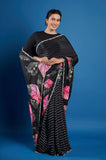 Black Printed Crepe Handwork Designer Saree