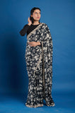 Black Printed Hand Work Crepe Saree