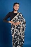 Black Printed Hand Work Crepe Saree