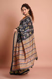 Black Russian Silk Hand Kantha Work Saree