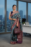 Bottle Green Pure Chanderi Digital Print Saree