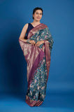 Bottle Green Pure Chanderi Digital Print Saree