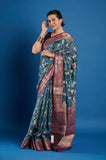 Bottle Green Pure Chanderi Digital Print Saree