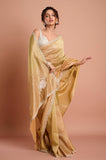Brown 4D Crush Tissue Handwork Designer Saree